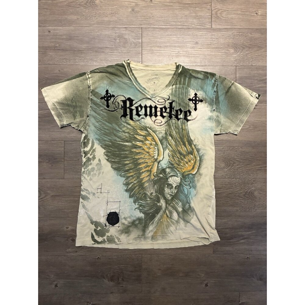 Remetee Shirt Mens 2XL Roses Graphic Embellished Angel Grunge Crosses Gothic Y2K